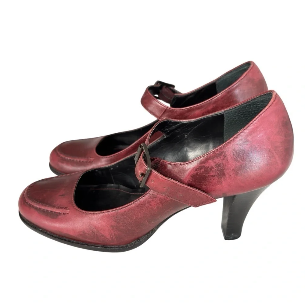 GIANNI BINI Burgundy Wine Leather Mary Jane Heels Pumps Womens Shoe Size 7.5 M
